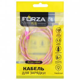 FORZA Кабель для зарядки Micro USB, Конфетти, 1м, 1.5А, цветной с подсветкой
